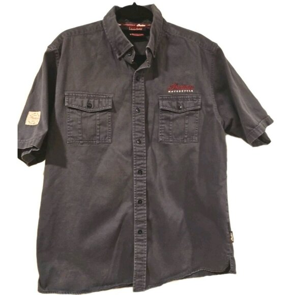 Indian Motorcycle Shirt Men L Gray Red Graphic Biker Moto Casual Utility Field - Picture 3 of 14